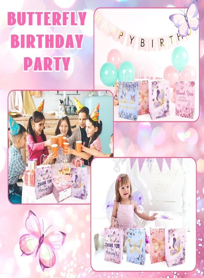 ROLYTA 24 Pcs Butterfly Party Favors Goodie Bags, Butterfly Flowers Thank You Gift Bags Pink Blue Purple Birthday Candy Treat Bag with Handles for Girl Butterfly Birthday Party, Glitter Style - Image 5